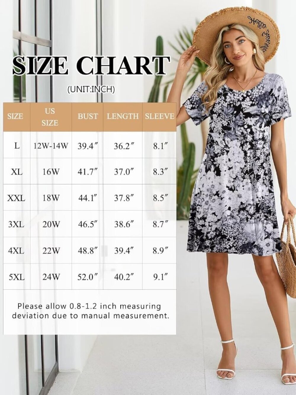 Women's Flower Casual Loose Swing Tunic Short Sleeve Sun Mini Shirt Dress - Picture 6 of 6